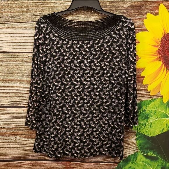 Croft & Barrow black/butterflies pullover top med - Picture 1 of 5